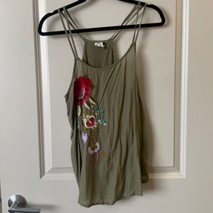 Anthropologie Green floral embroidered top